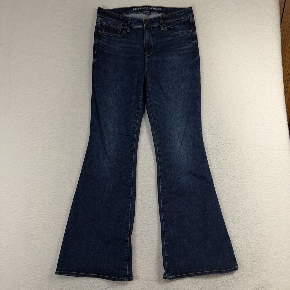 American Eagle Women's Super Hi Rise Flare Jeans 10 Reg (30x30) Blue Stretch